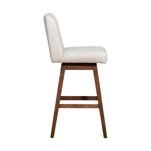 Armen Living Basila Swivel Bar Stool in Brown Oak Wood Finish with Beige Fabric - 840254332188