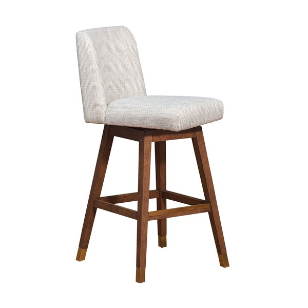 Armen Living Basila Swivel Bar Stool in Brown Oak Wood Finish with Beige Fabric - 840254332188