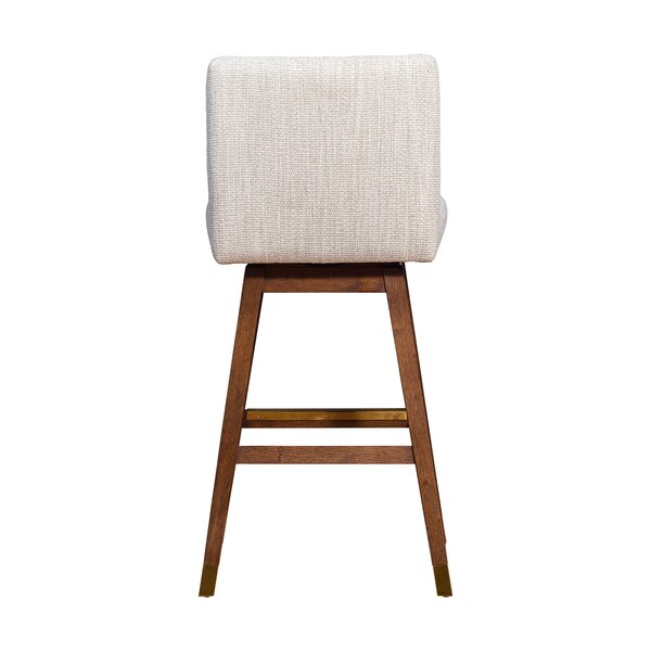 Armen Living Basila Swivel Bar Stool in Brown Oak Wood Finish with Beige Fabric - 840254332188