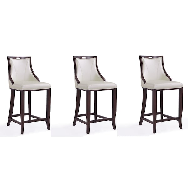 Manhattan Comfort Emperor Bar Stool in Pearl White and Walnut (Set of 3) - 3-BS008-PW