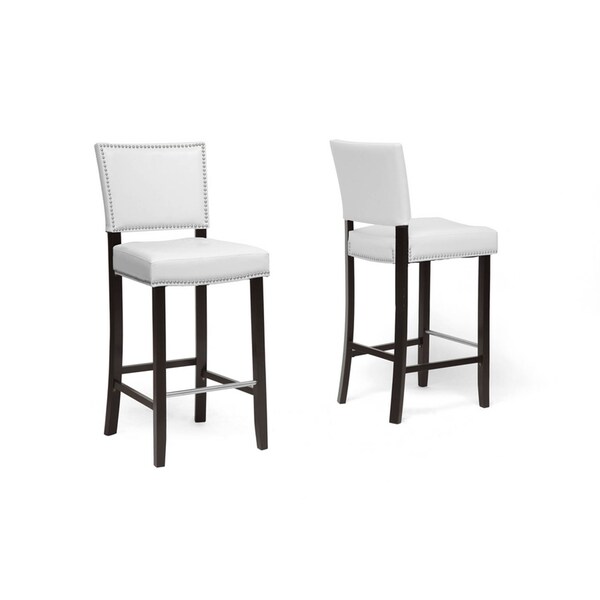 Baxton Studio Aries White Modern Bar Stool With Nail Head Trim, PK2 - 85-4301