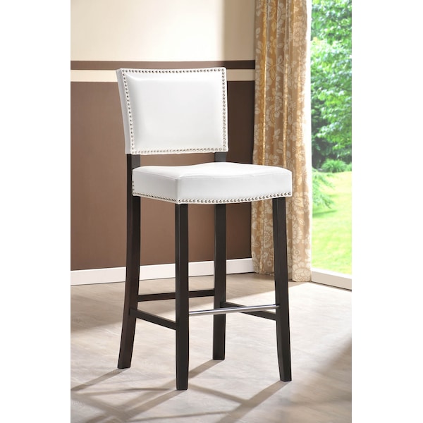 Baxton Studio Aries White Modern Bar Stool With Nail Head Trim, PK2 - 85-4301