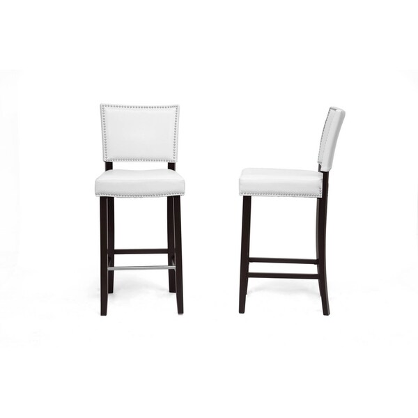 Baxton Studio Aries White Modern Bar Stool With Nail Head Trim, PK2 - 85-4301