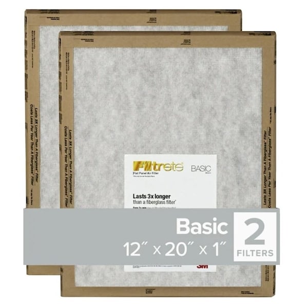 Filtrete Air Filter, 20 in L, 12 in W, 2 MERV, For: Air Conditioner, Furnace and HVAC System - FPL19-2PK-24