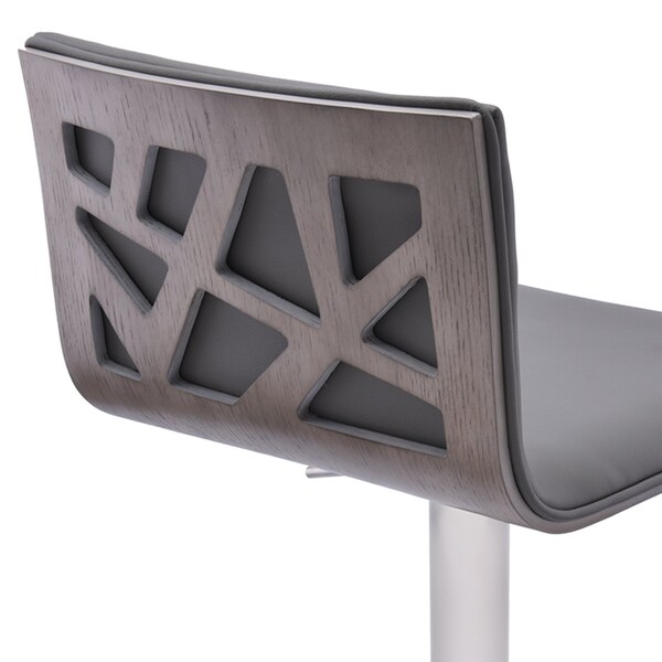 Armen Living Crystal Adjustable Height Swivel Gray Faux Leather and Gray Walnut Bar Stool - LCCRBAGRBS