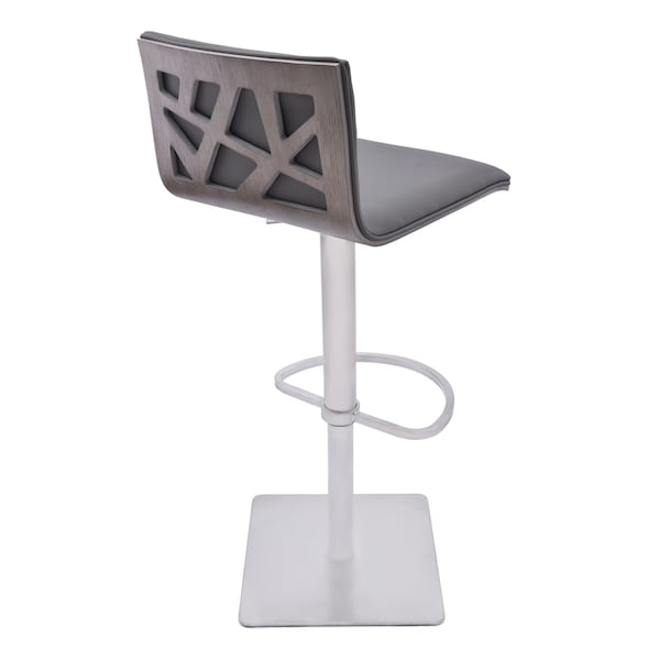 Armen Living Crystal Adjustable Height Swivel Gray Faux Leather and Gray Walnut Bar Stool - LCCRBAGRBS