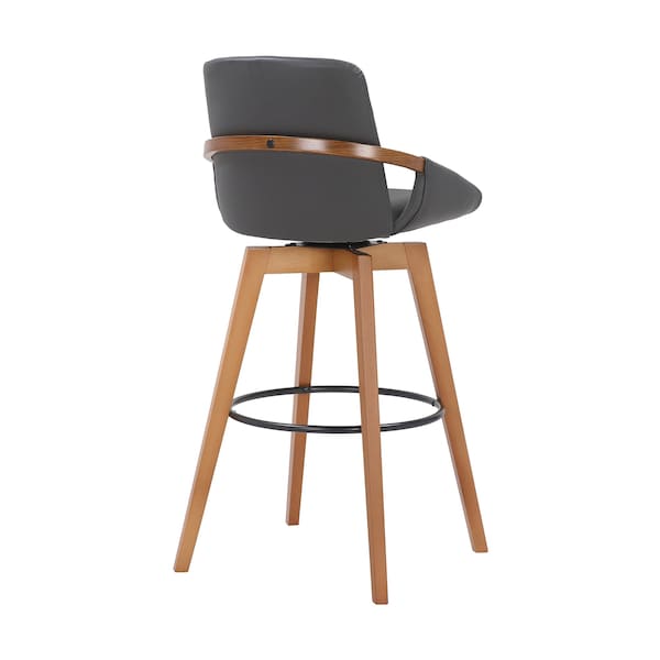 Armen Living Baylor 30" Gray Faux Leather and Walnut Wood Swivel Bar Stool - LCBABAWAGR30