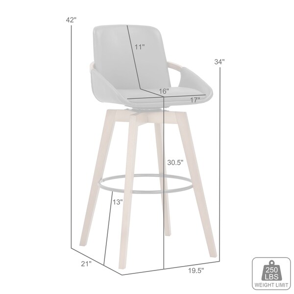 Armen Living Baylor 30" Gray Faux Leather and Walnut Wood Swivel Bar Stool - LCBABAWAGR30