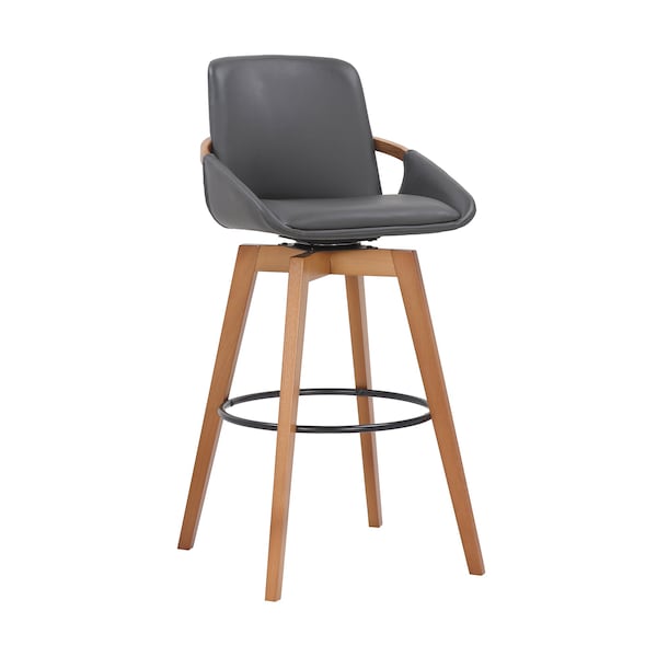 Armen Living Baylor 30" Gray Faux Leather and Walnut Wood Swivel Bar Stool - LCBABAWAGR30