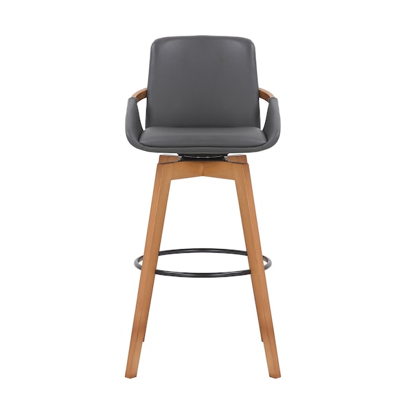 Armen Living Baylor 30" Gray Faux Leather and Walnut Wood Swivel Bar Stool - LCBABAWAGR30