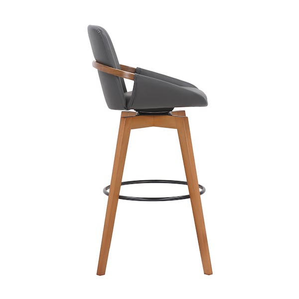 Armen Living Baylor 30" Gray Faux Leather and Walnut Wood Swivel Bar Stool - LCBABAWAGR30