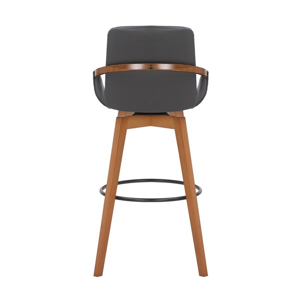 Armen Living Baylor 30" Gray Faux Leather and Walnut Wood Swivel Bar Stool - LCBABAWAGR30