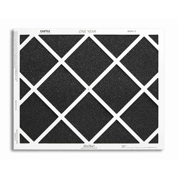 Castle Filters 20x25x1 Castle Super Flow MERV 6 HVAC One Year Air Filter - 1-2025M6