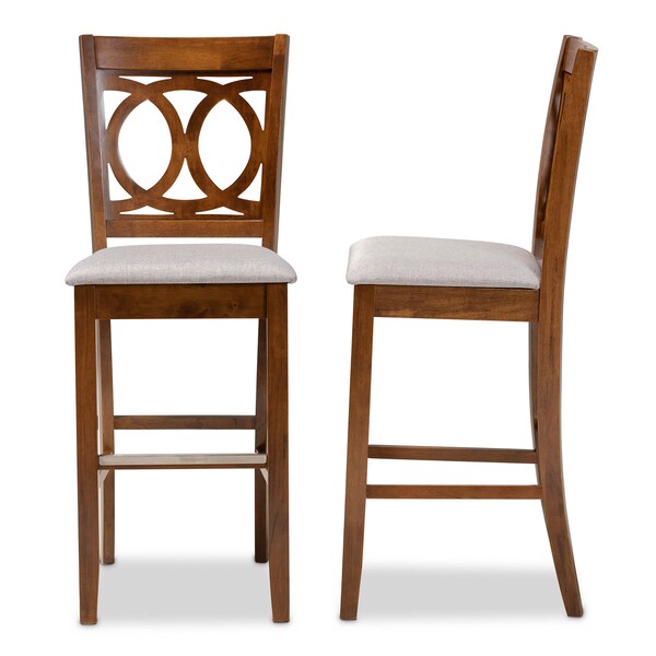 Baxton Studio Carson Grey Upholstered and Walnut Wood 2-Piece Bar Stool Set - 167-10858
