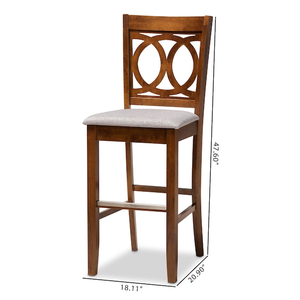 Baxton Studio Carson Grey Upholstered and Walnut Wood 2-Piece Bar Stool Set - 167-10858