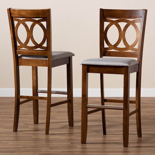 Baxton Studio Carson Grey Upholstered and Walnut Wood 2-Piece Bar Stool Set - 167-10858
