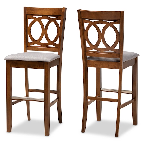 Baxton Studio Carson Grey Upholstered and Walnut Wood 2-Piece Bar Stool Set - 167-10858
