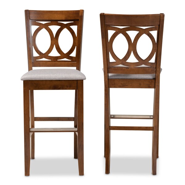 Baxton Studio Carson Grey Upholstered and Walnut Wood 2-Piece Bar Stool Set - 167-10858