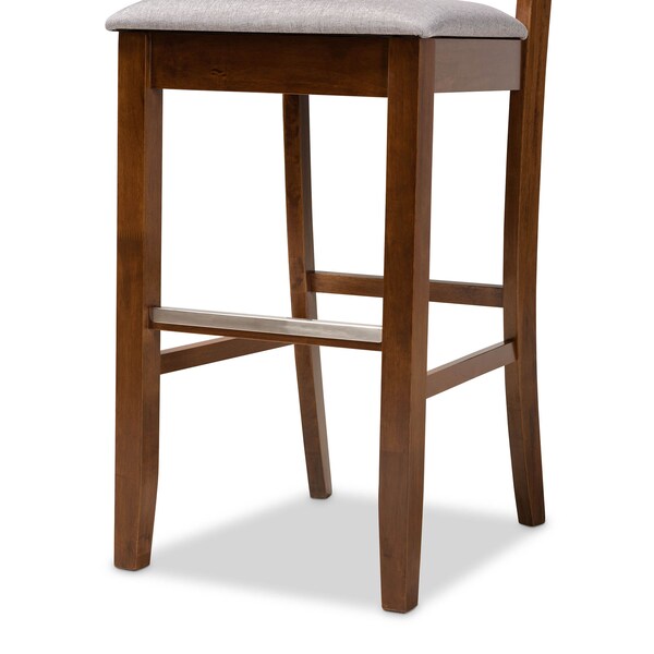 Baxton Studio Carson Grey Upholstered and Walnut Wood 2-Piece Bar Stool Set - 167-10858