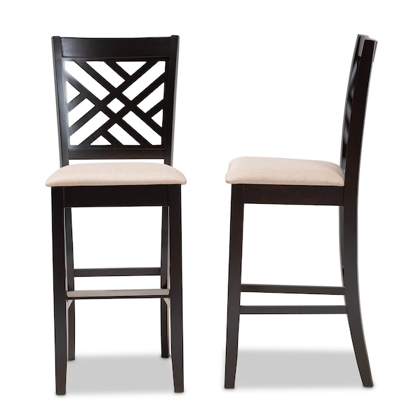 Baxton Studio Jason Sand Upholstered and Espresso Wood 2-Piece Bar Stool Set - 167-10850