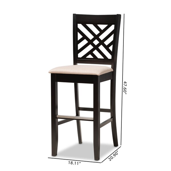 Baxton Studio Jason Sand Upholstered and Espresso Wood 2-Piece Bar Stool Set - 167-10850