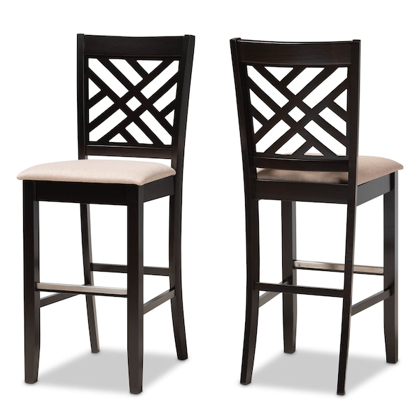 Baxton Studio Jason Sand Upholstered and Espresso Wood 2-Piece Bar Stool Set - 167-10850