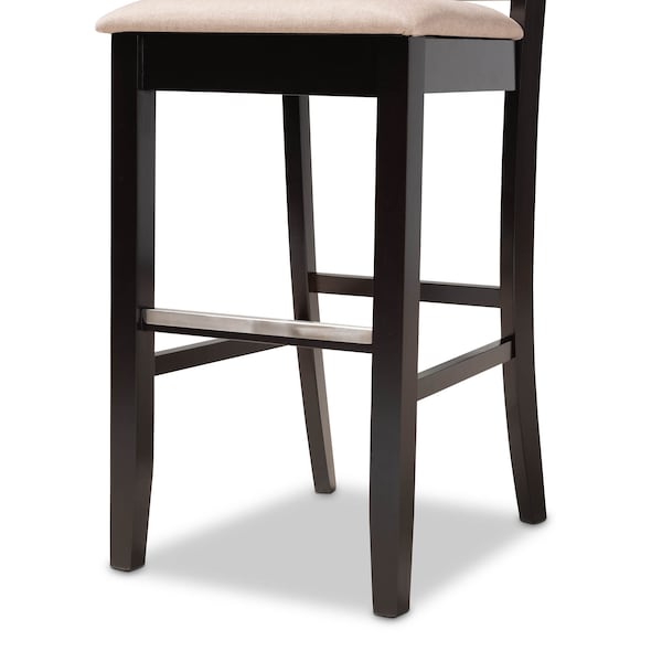Baxton Studio Jason Sand Upholstered and Espresso Wood 2-Piece Bar Stool Set - 167-10850