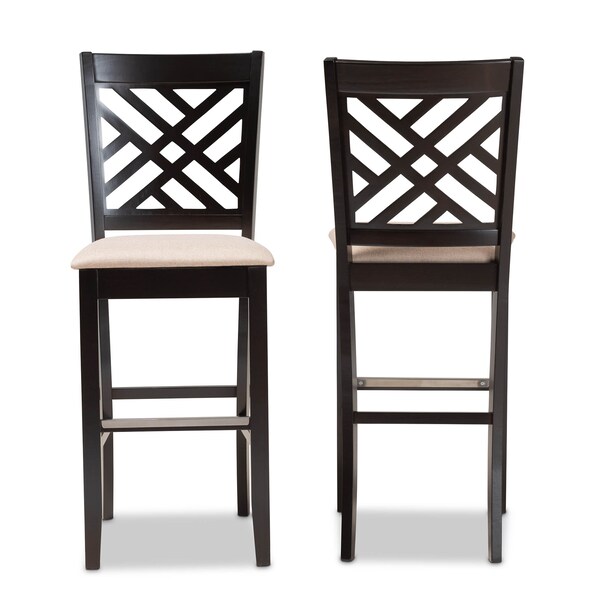 Baxton Studio Jason Sand Upholstered and Espresso Wood 2-Piece Bar Stool Set - 167-10850