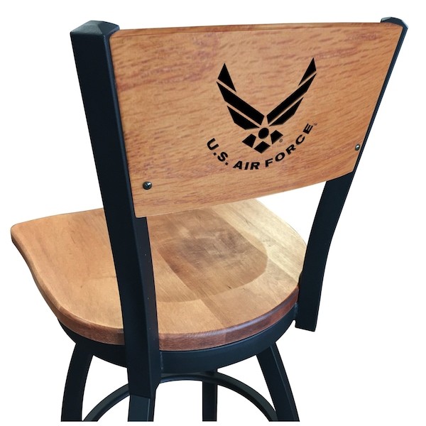 Holland Bar Stool Co 30" Blk Wrinkle U.S. Air Force Swivel Bar Stool, Laser Engraved Back - L03830BWMEDMPLAAIRFORMEDMPL