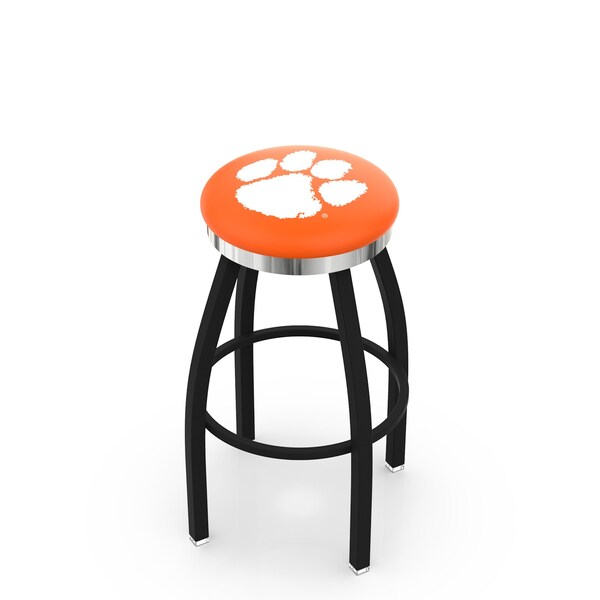 Holland Bar Stool Co 30" Blk Wrinkle Clemson Swivel Bar Stool, Chrome Ring - L8B2C30CLMSON