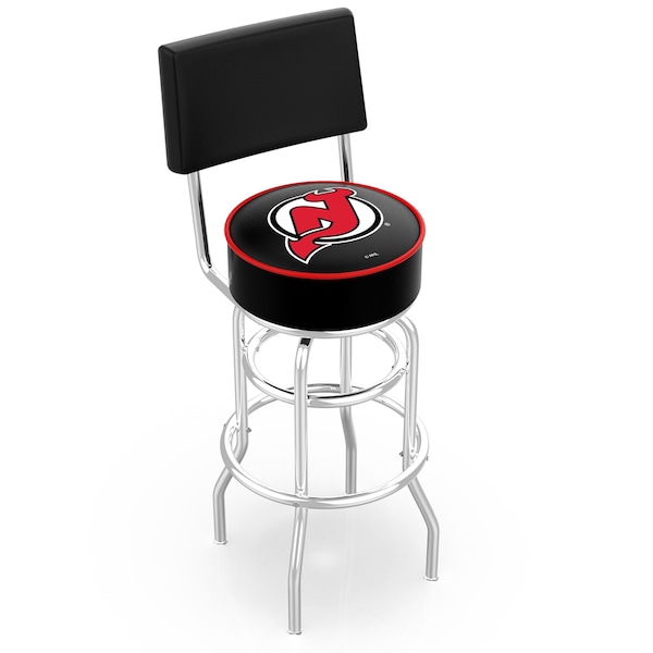 Holland Bar Stool Co 30" Chrome 2-Ring New Jersey Devils Swivel Bar Stool, Back - L7C430NJDEVL