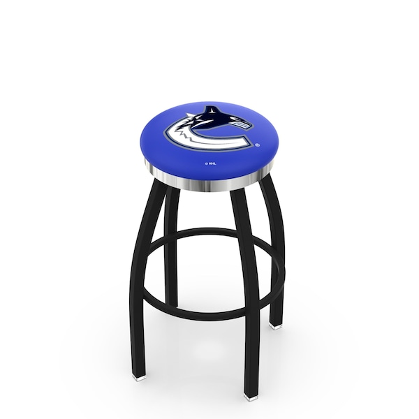 Holland Bar Stool Co 30" Blk Wrinkle Vancouver Canucks Swivel Bar Stool, Chrome Ring - L8B2C30VANCAN
