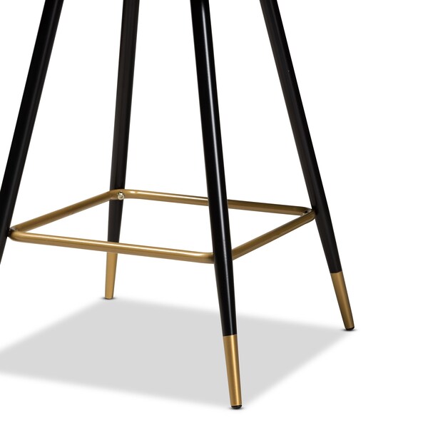 Baxton Studio Preston Modern Luxe and Glam Green Velvet Upholstered and Two-Tone Metal 2-Piece Bar Stool Set - SET OF 2 190-11785-ZORO