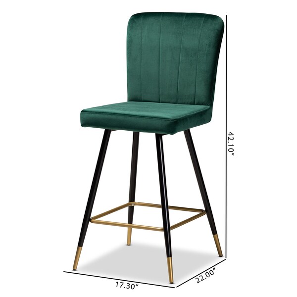 Baxton Studio Preston Modern Luxe and Glam Green Velvet Upholstered and Two-Tone Metal 2-Piece Bar Stool Set - SET OF 2 190-11785-ZORO