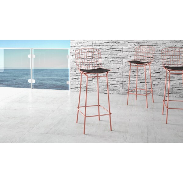 Manhattan Comfort Madeline Barstool, Rose Pink Gold and Black, PK3 - 3-198AMC5