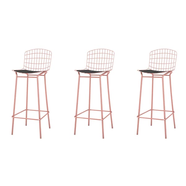 Manhattan Comfort Madeline Barstool, Rose Pink Gold and Black, PK3 - 3-198AMC5