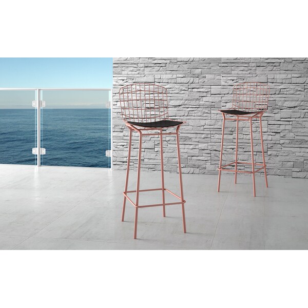 Manhattan Comfort Madeline Barstool, Rose Pink Gold and Black, PK2 - 2-198AMC5
