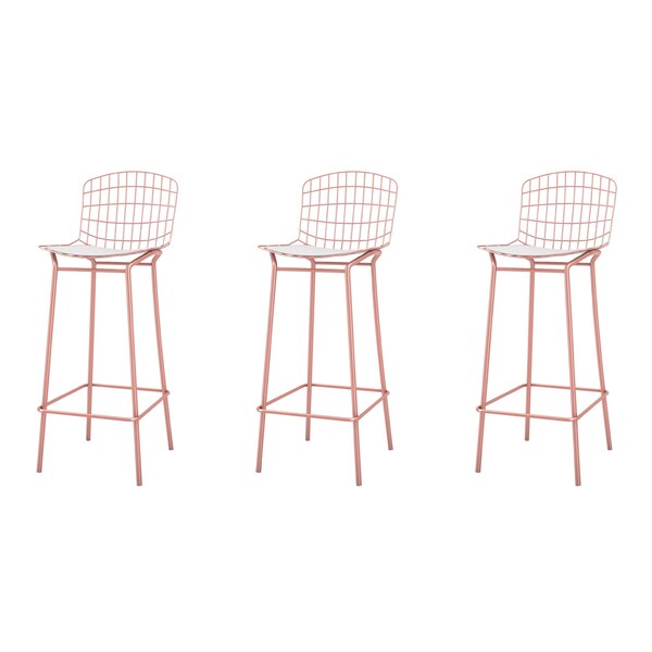 Manhattan Comfort Madeline Barstool, Rose Pink Gold and White, PK3 - 3-198AMC6