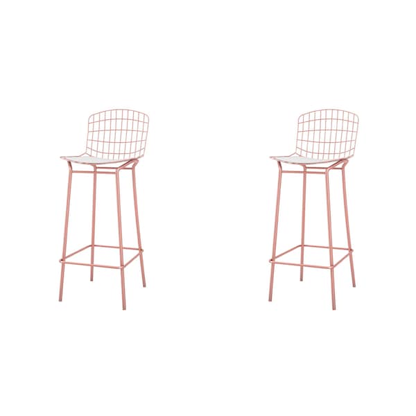 Manhattan Comfort Madeline Barstool, Rose Pink Gold and White, PK2 - 2-198AMC6
