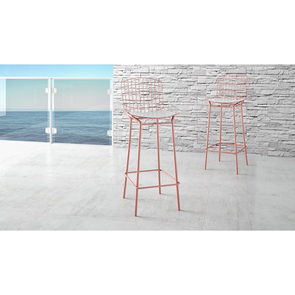 Manhattan Comfort Madeline Barstool, Rose Pink Gold and White, PK2 - 2-198AMC6