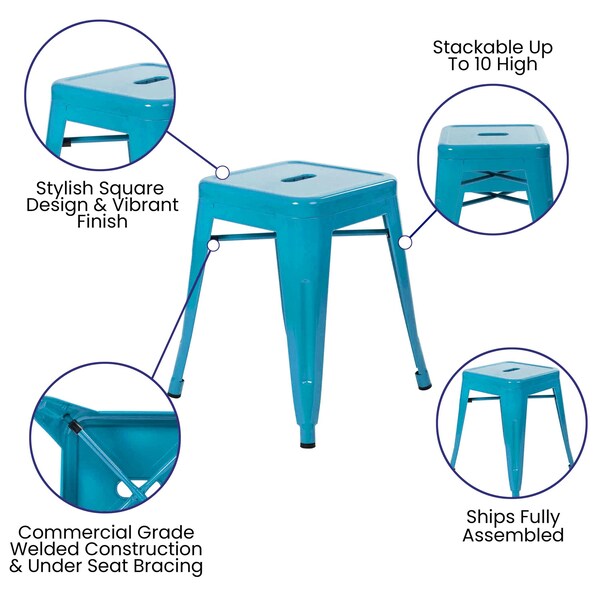 Flash Furniture 4 Pack 18 Inch Teal Metal Stool - ET-BT3503-18-TL-GG