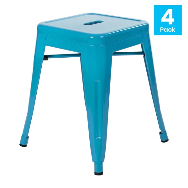 Flash Furniture 4 Pack 18 Inch Teal Metal Stool - ET-BT3503-18-TL-GG
