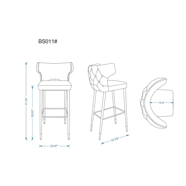 Manhattan Comfort Holguin Barstool in Grey, Black and Gold (Set of 2) - 2-BS011-GY