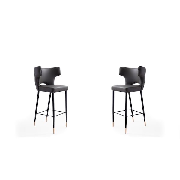 Manhattan Comfort Holguin Barstool in Grey, Black and Gold (Set of 2) - 2-BS011-GY