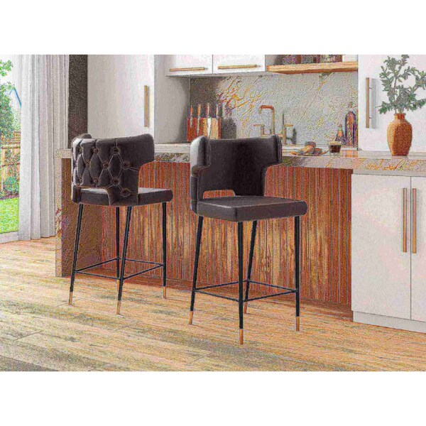 Manhattan Comfort Holguin Barstool in Grey, Black and Gold (Set of 2) - 2-BS011-GY