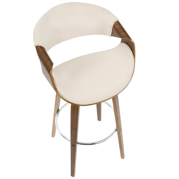Lumisource Curvini Barstool in Walnut Wood and Cream Fabric, PK 2 - B30-CRVNIR WLCR2