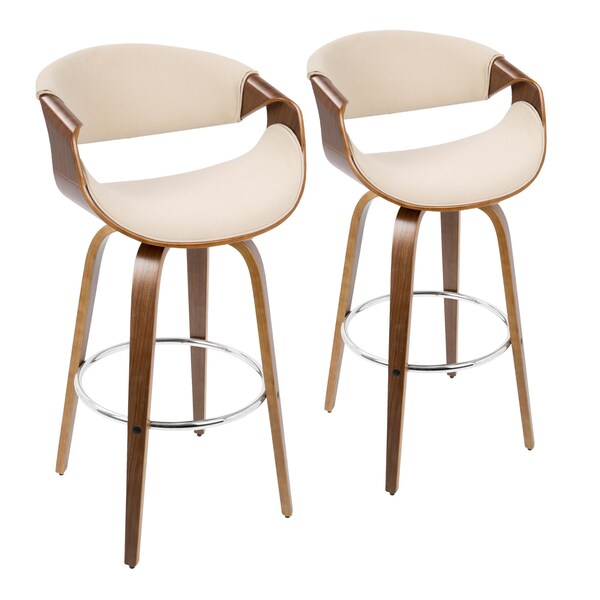 Lumisource Curvini Barstool in Walnut Wood and Cream Fabric, PK 2 - B30-CRVNIR WLCR2