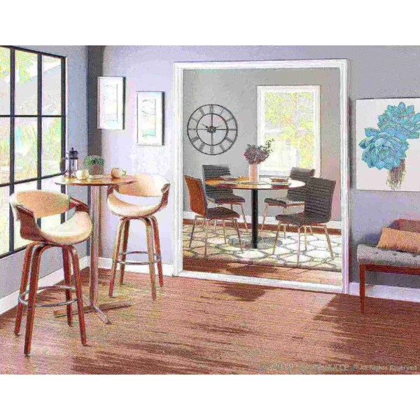 Lumisource Curvini Barstool in Walnut Wood and Cream Fabric, PK 2 - B30-CRVNIR WLCR2