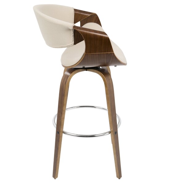 Lumisource Curvini Barstool in Walnut Wood and Cream Fabric, PK 2 - B30-CRVNIR WLCR2
