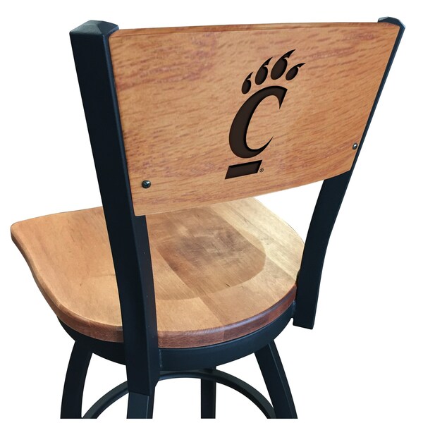 Holland Bar Stool Co 30" Blk Wrinkle Cincinnati Swivel Bar Stool, Laser Engraved Back - L03830BWMEDMPLACINCINMEDMPL
